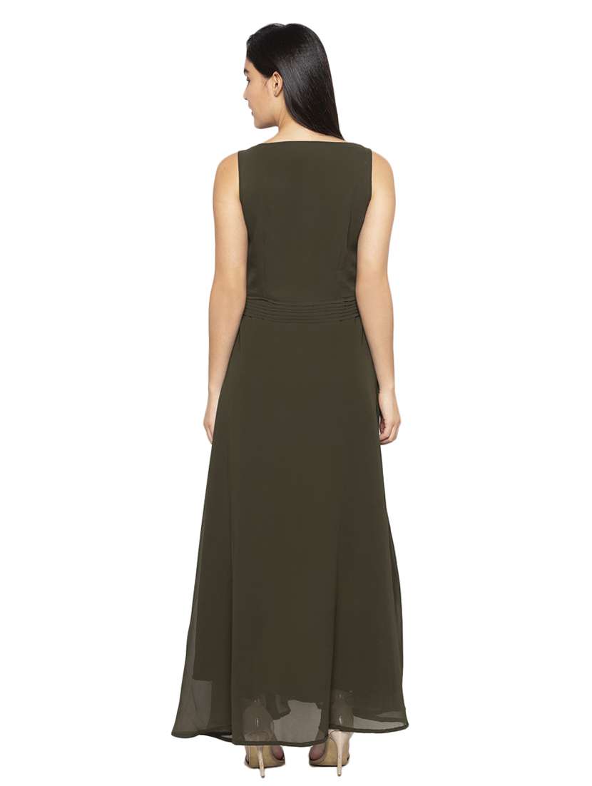 round neck solid flared dress - 17776398 - Standard Image - 2
