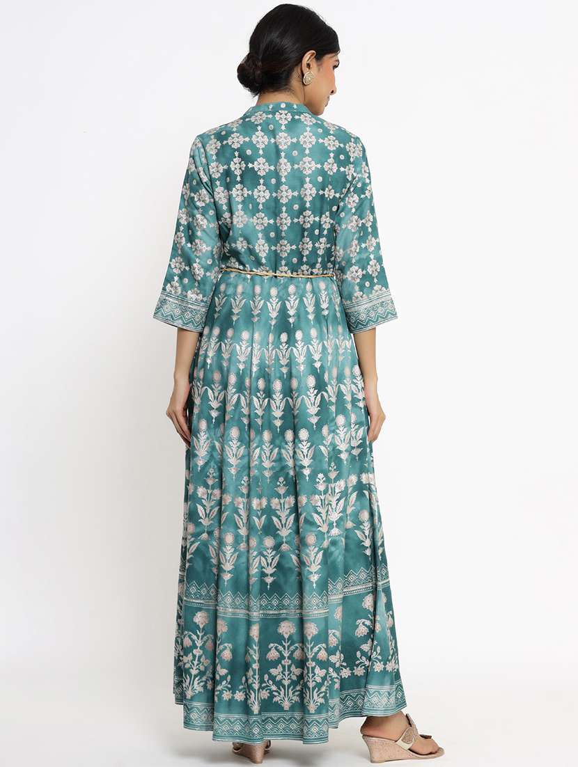 teal printed flared ethnic dress - 17778113 -  Standard Image - 2
