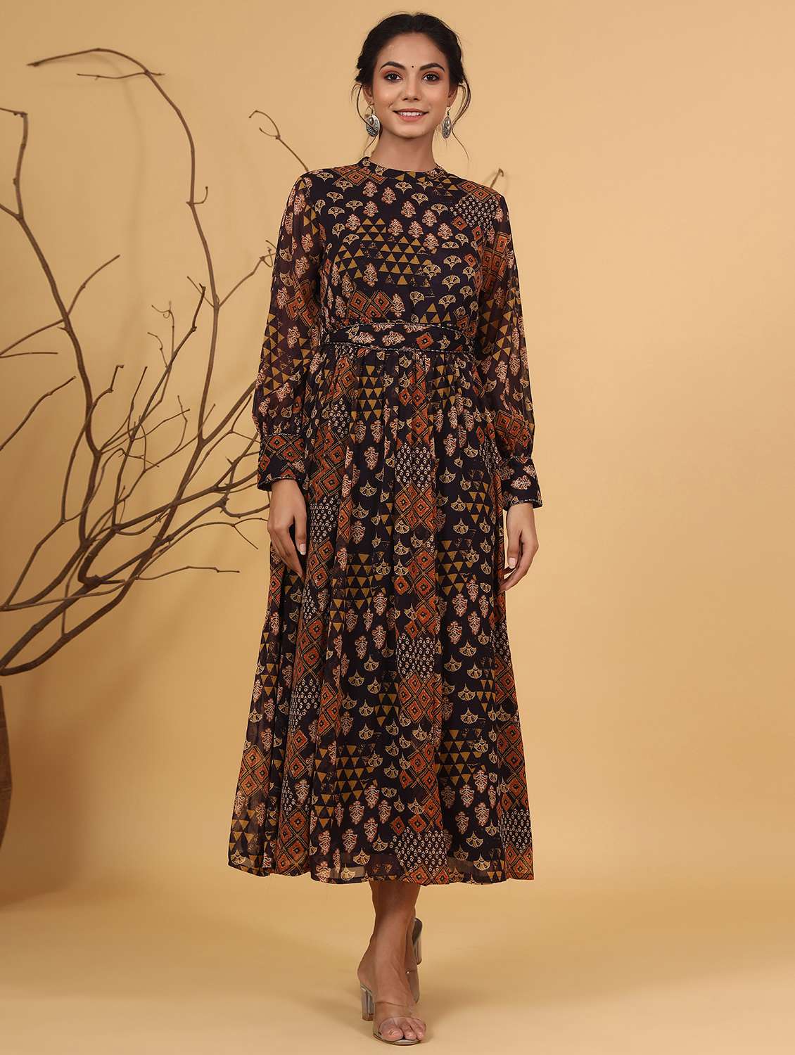 printed flared ethnic dress
