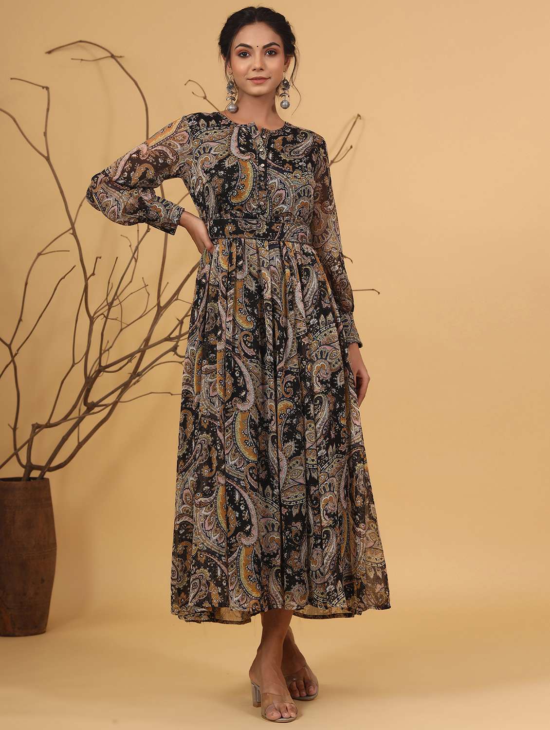 printed flared ethnic dress - 17778129 - Zoom Image - 0