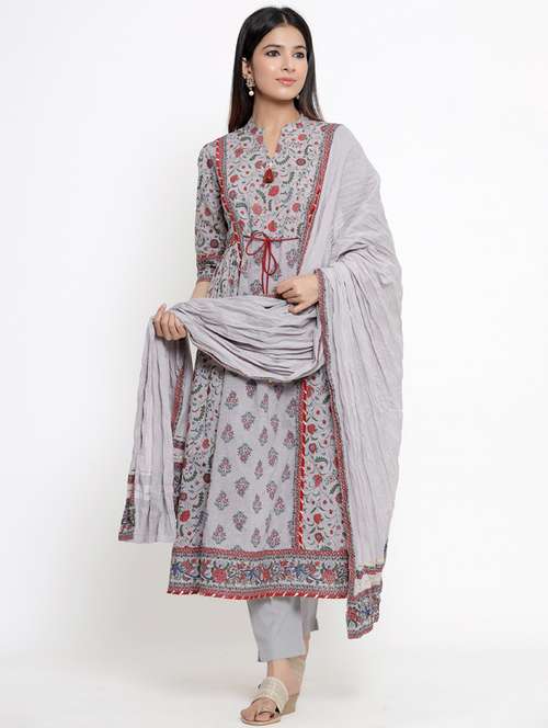 floral kurta pant dupatta set with face mask - 17778140 -  Standard Image - 0