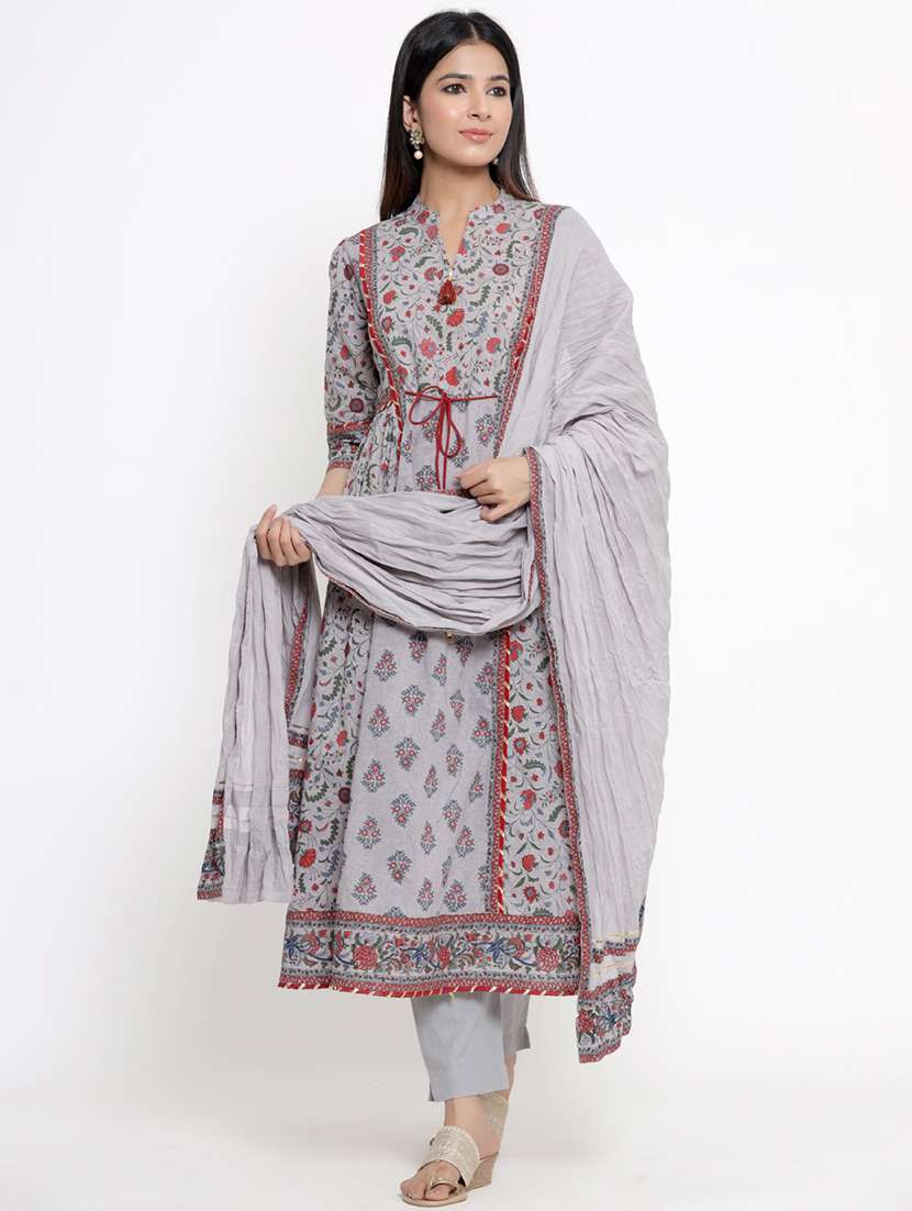 floral kurta pant dupatta set with face mask - 17778140 -  Zoom Image - 0