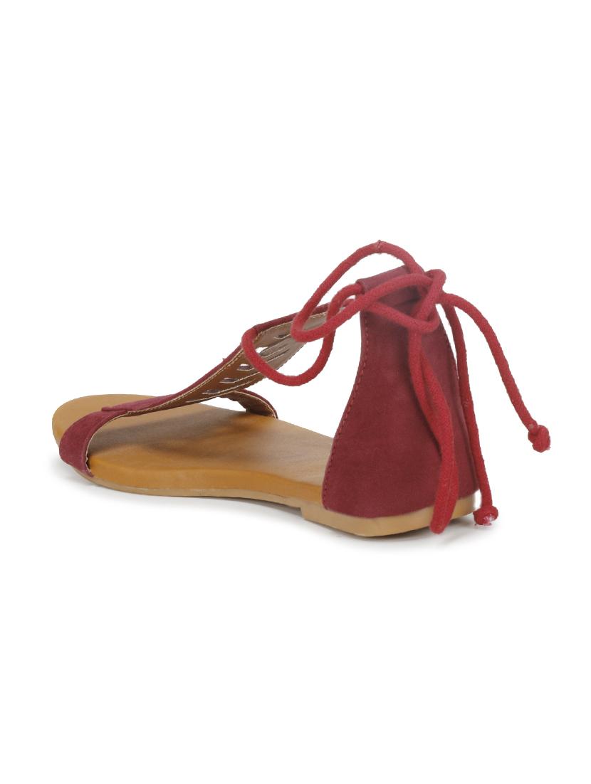 maroon velvet laceup sandals - 17778245 - Standard Image - 2