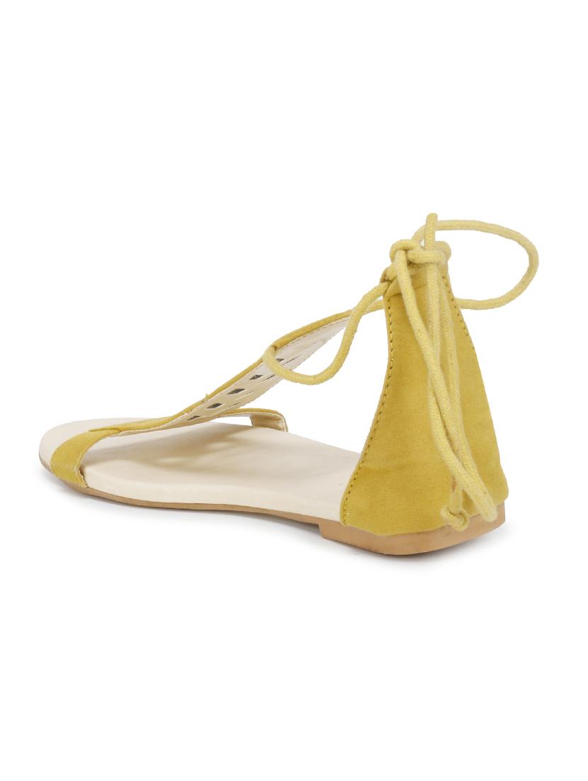 yellow velvet laceup sandals - 17778248 - Standard Image - 2