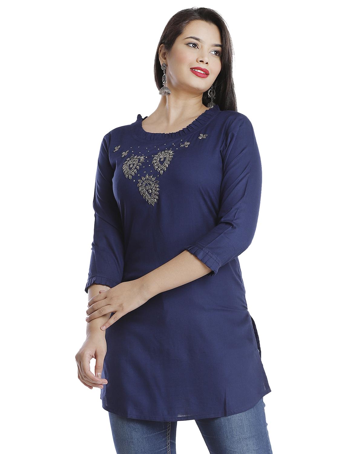 navy blue embellished straight kurti