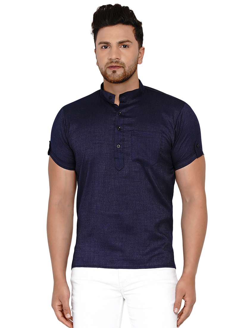 navy blue solid short kurta