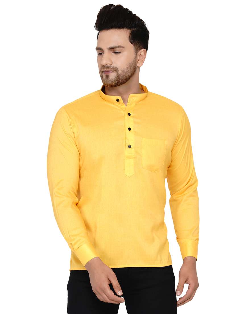 yellow solid short kurta - 17779404 -  Zoom Image - 0