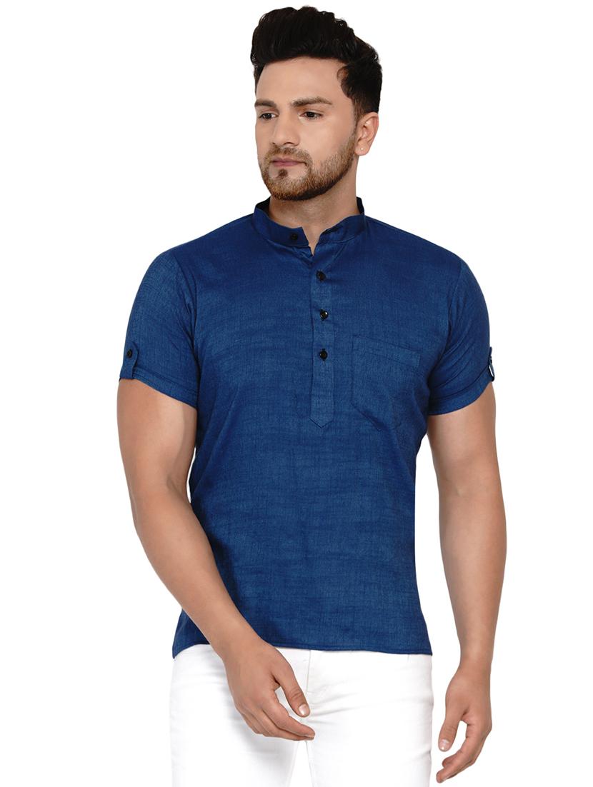 navy blue solid short kurta