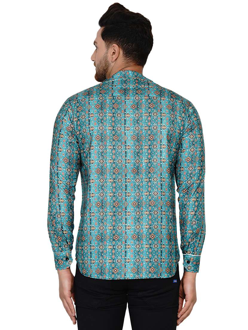 men blue printed long sleeve short kurta - 17779411 -  Standard Image - 2