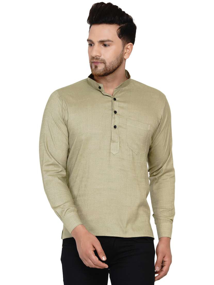 beige solid short kurta