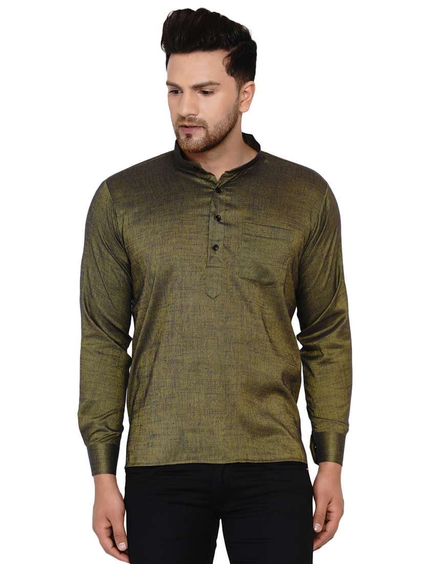 olive green solid short kurta
