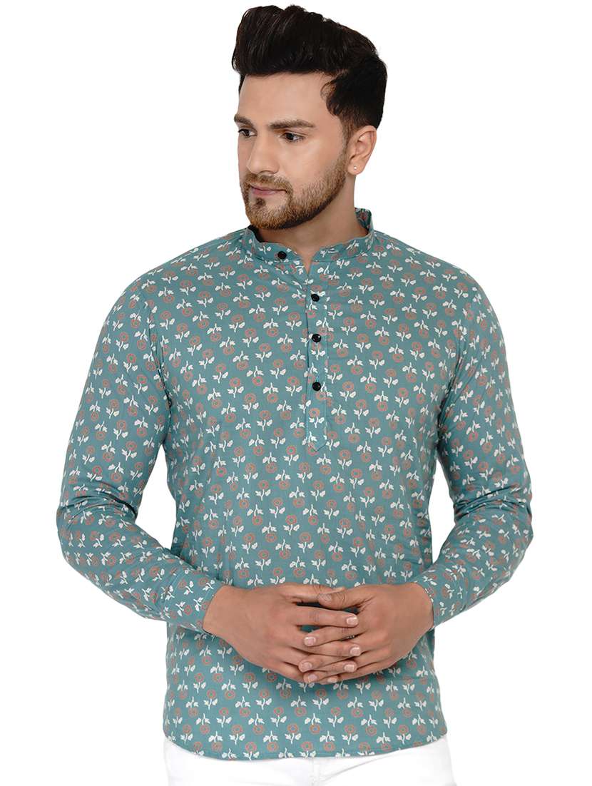 green printed short kurta