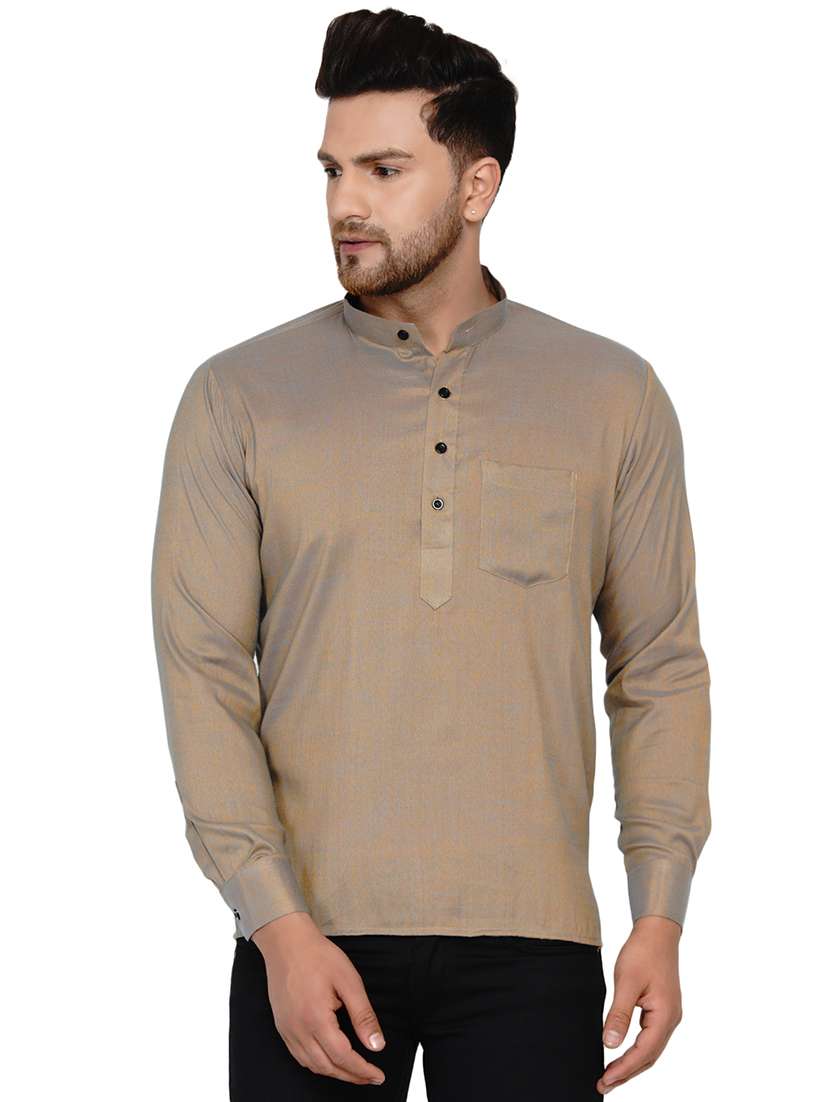 beige solid short kurta