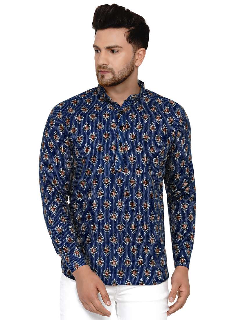 navy blue printed short kurta