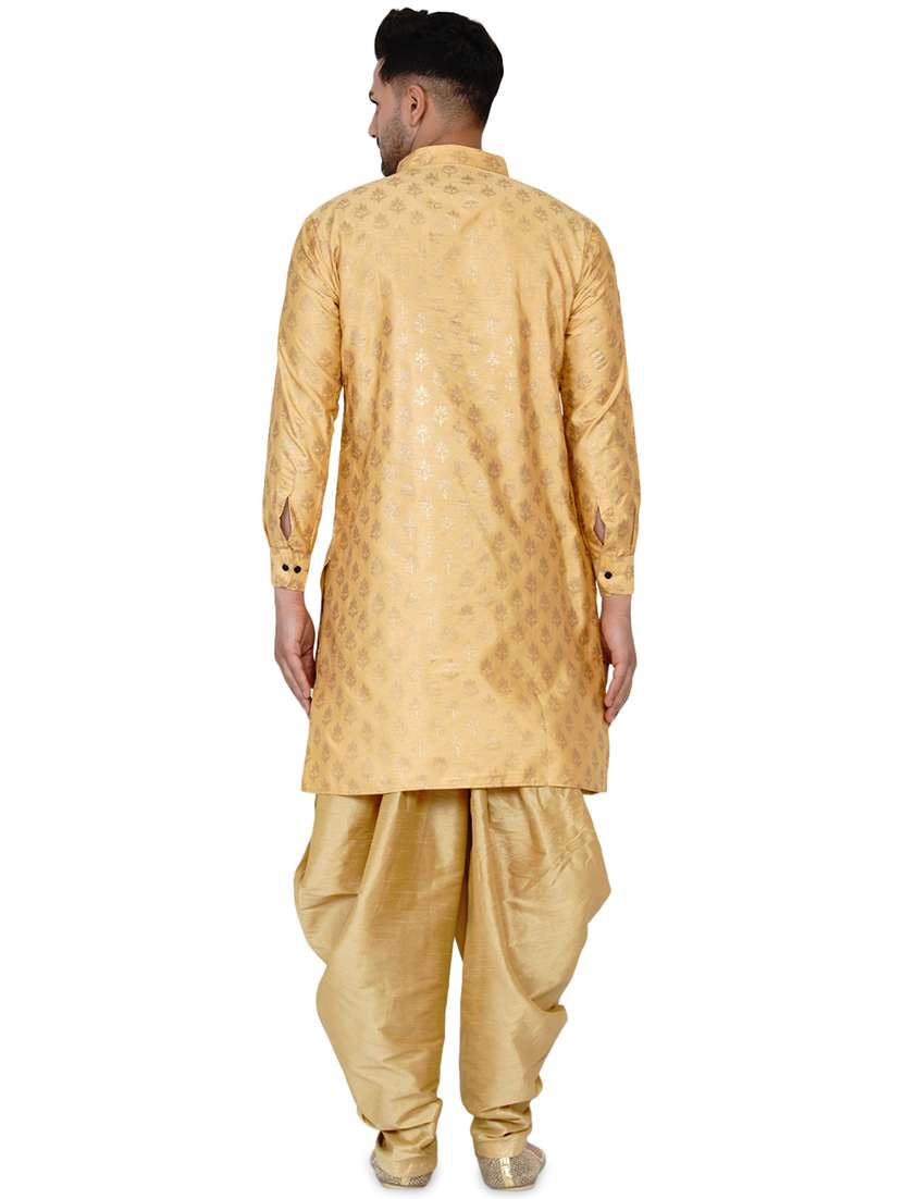 gold printed silk blend long kurta - 17779435 -  Standard Image - 2