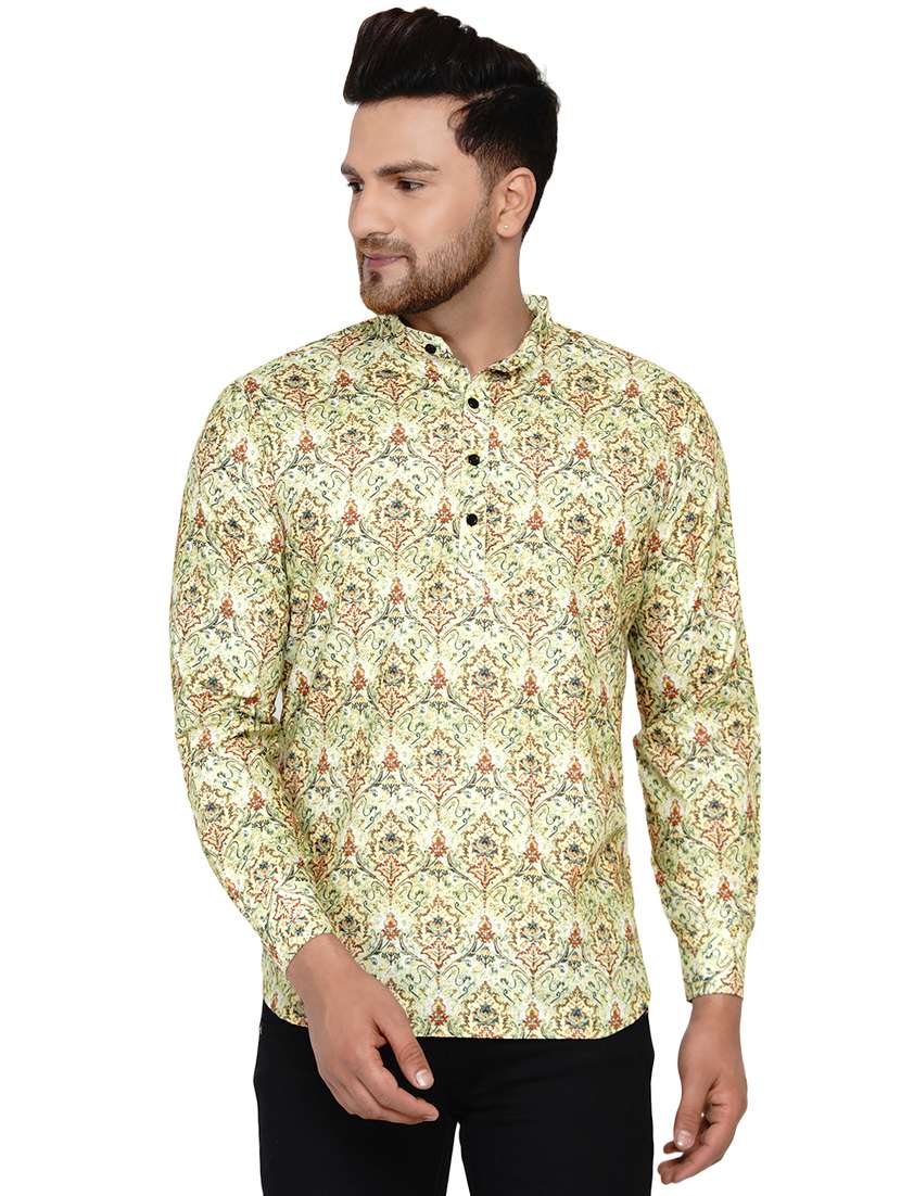 green printed short kurta