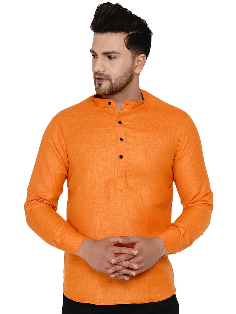 orange solid short kurta