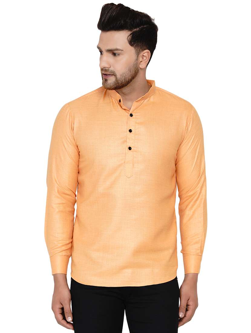 orange solid short kurta