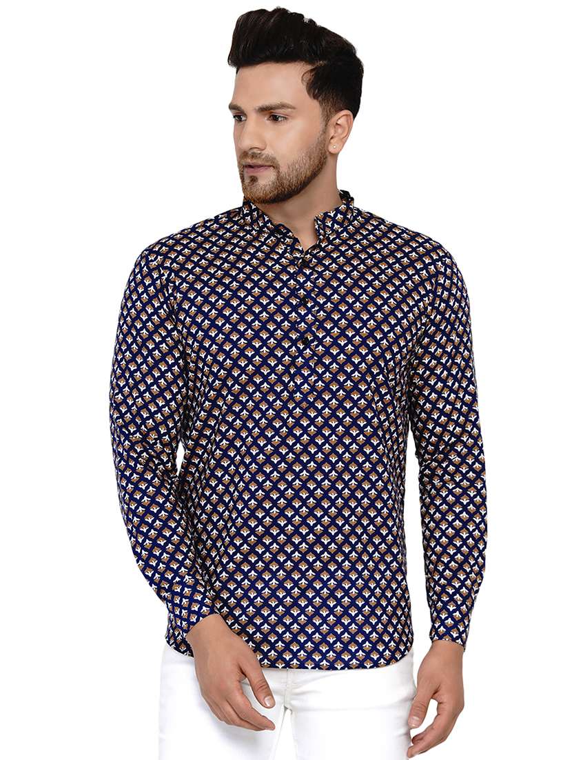 navy blue printed short kurta
