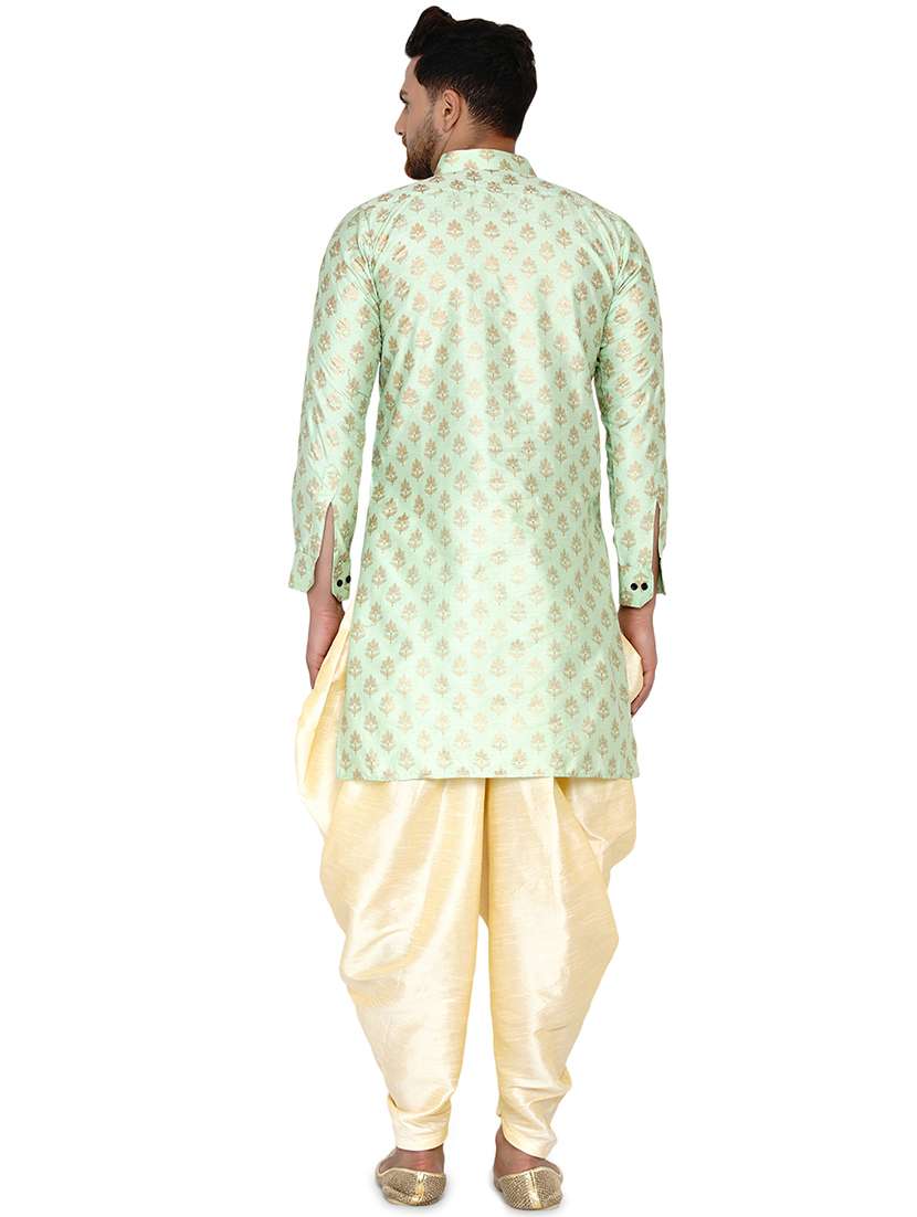 green solid silk blend long kurta - 17779447 -  Standard Image - 2