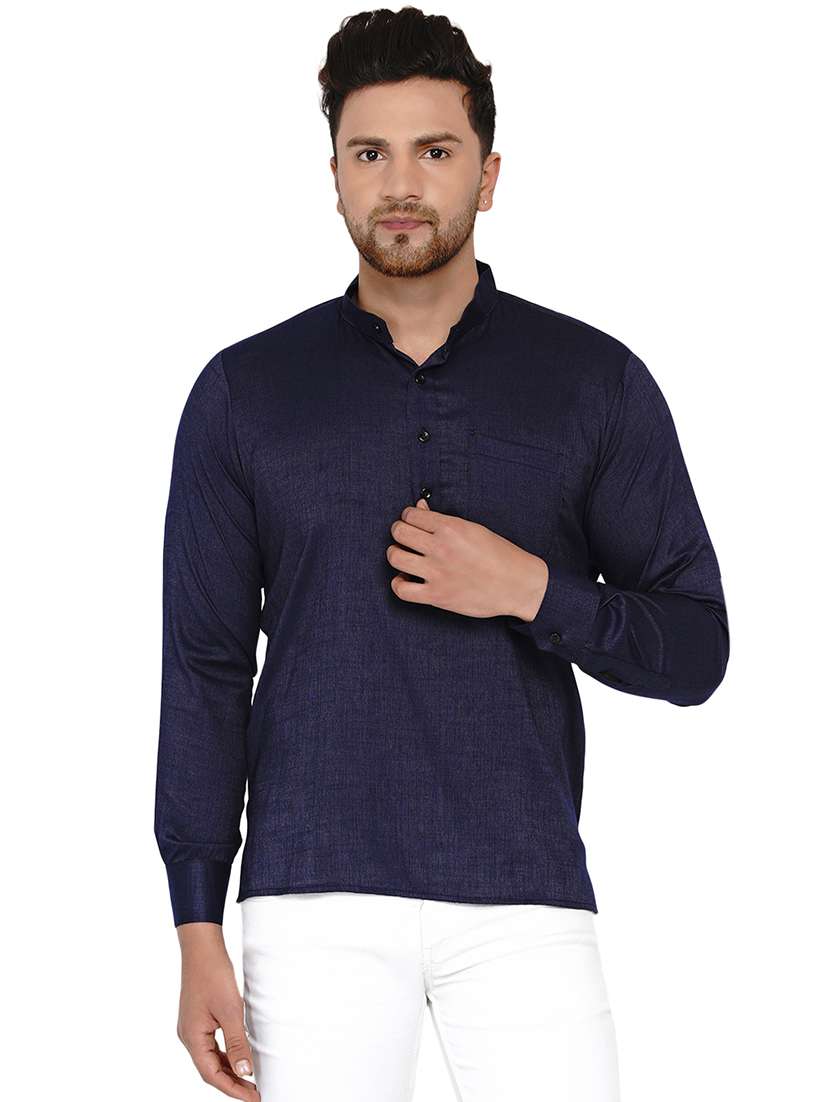navy blue solid short kurta