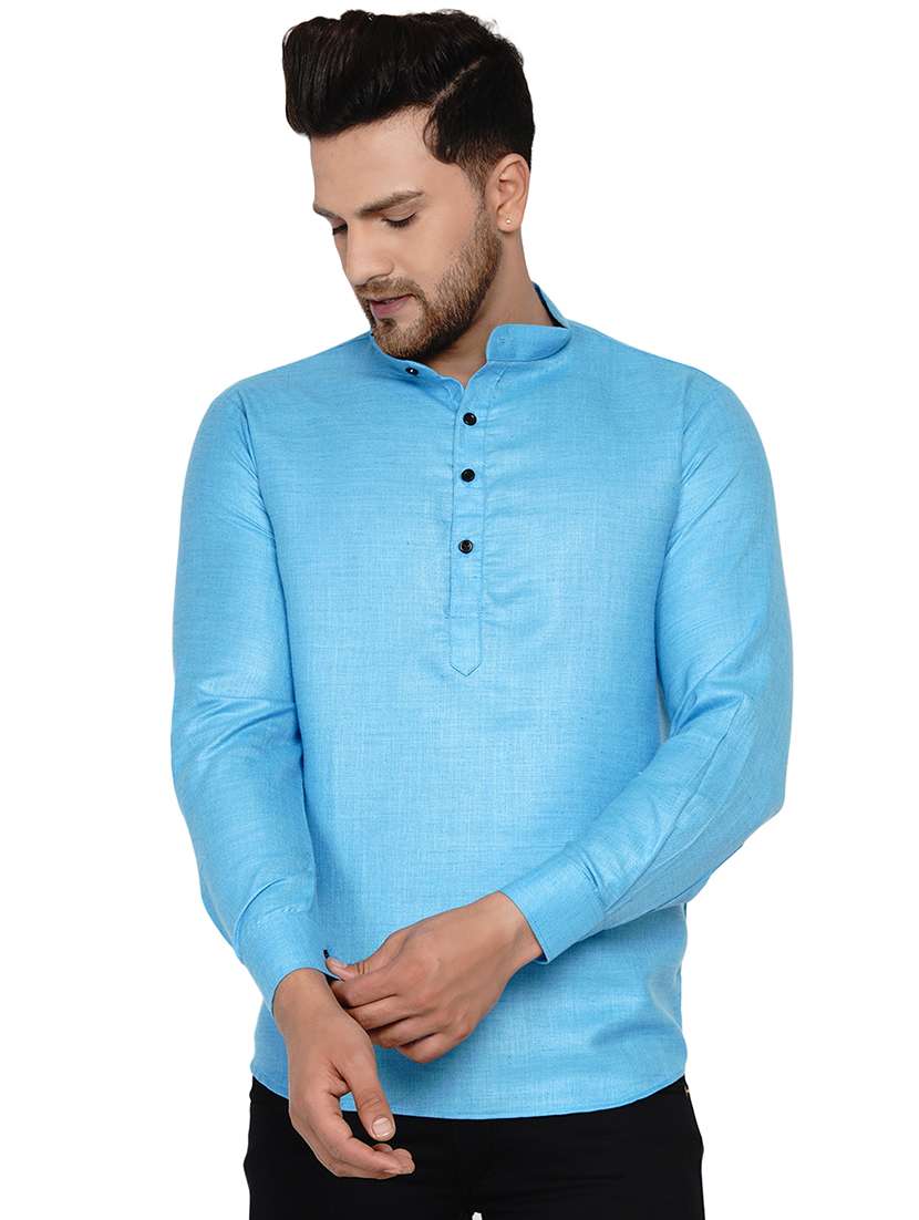 blue solid short kurta
