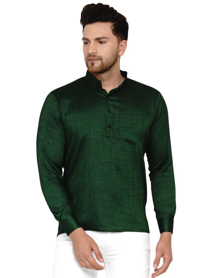 bottle green solid short kurta