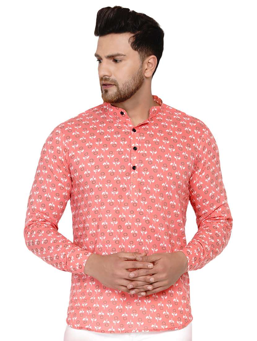 peach printed short kurta