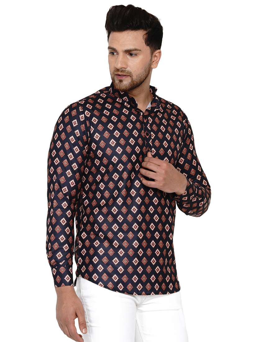 navy blue printed short kurta