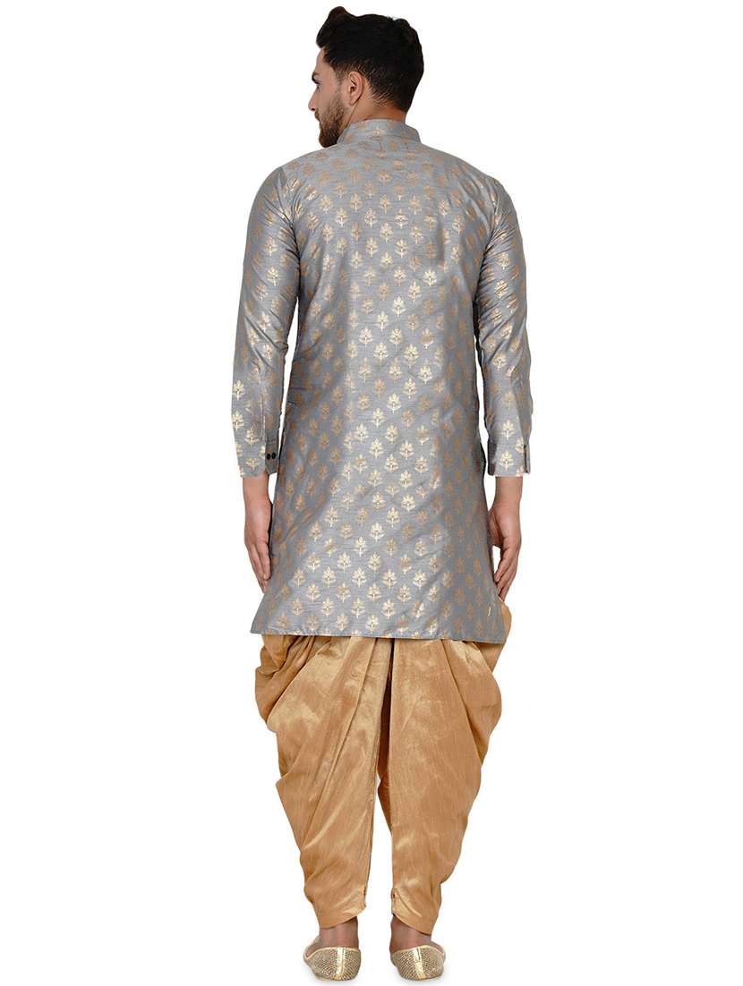 grey printed silk blend long kurta - 17779465 -  Standard Image - 2
