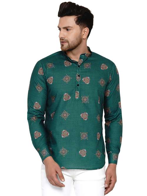 green printed short kurta - 17779467 -  Standard Image - 0