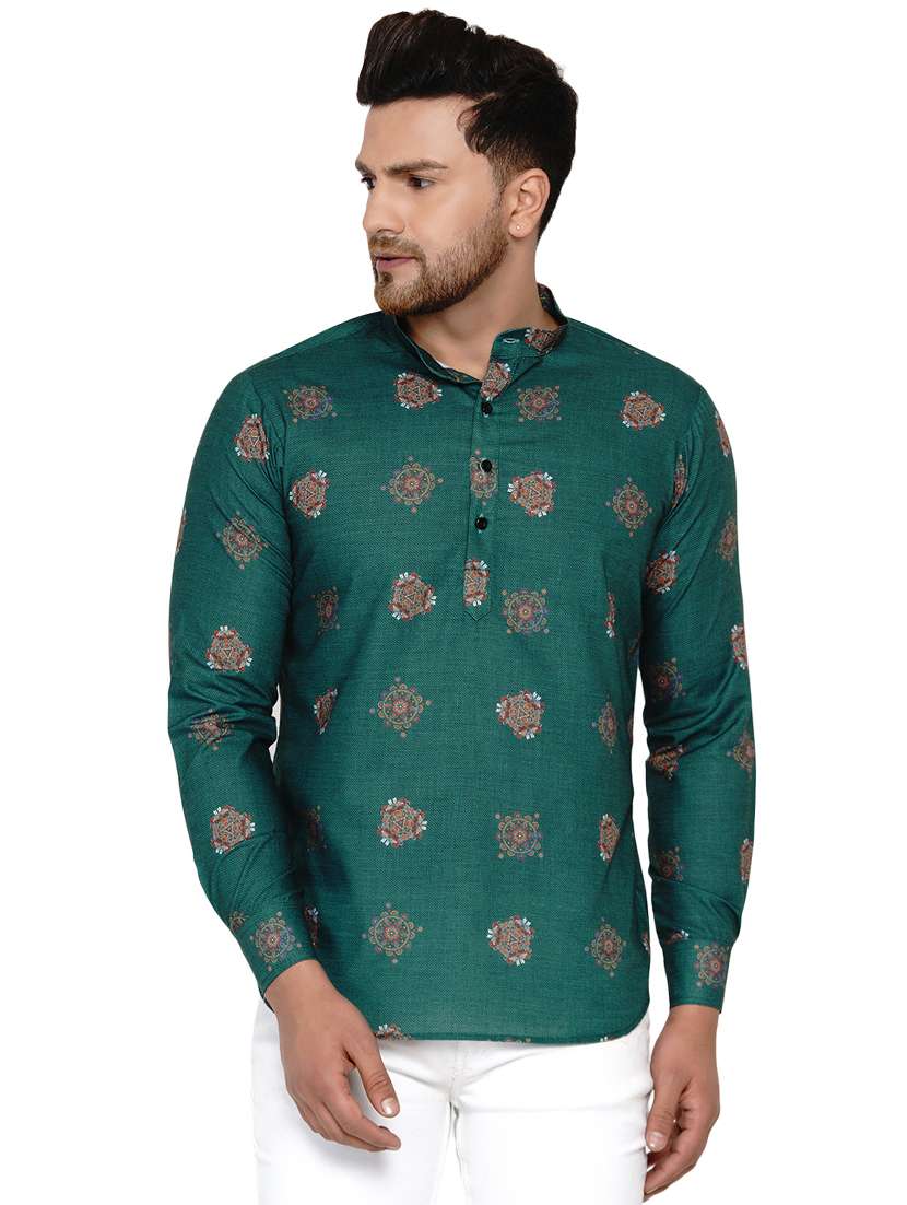 green printed short kurta - 17779467 -  Zoom Image - 0
