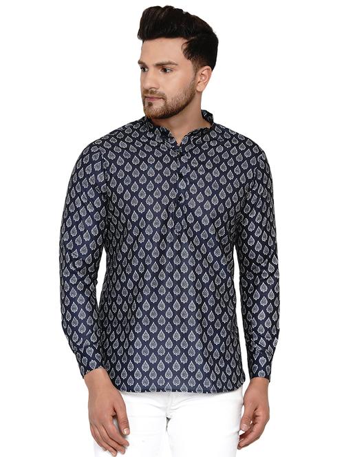 navy blue printed short kurta - 17779471 - Standard Image - 0
