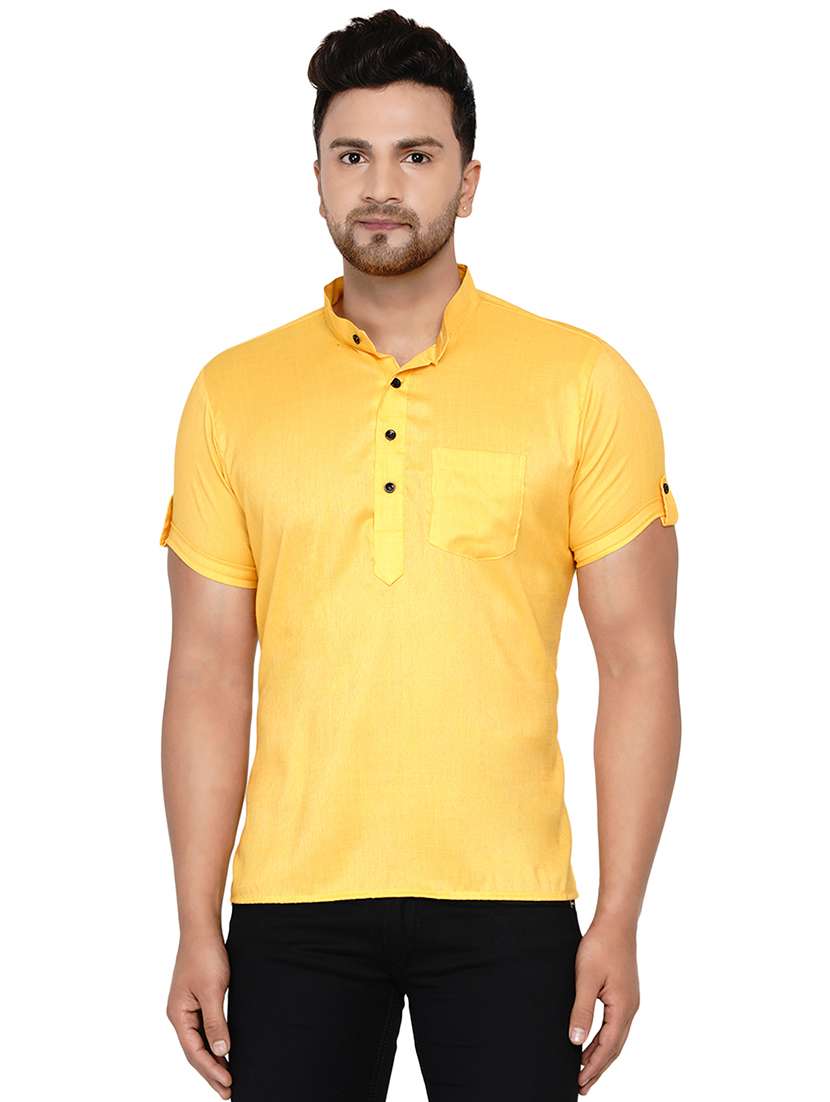 yellow solid short kurta
