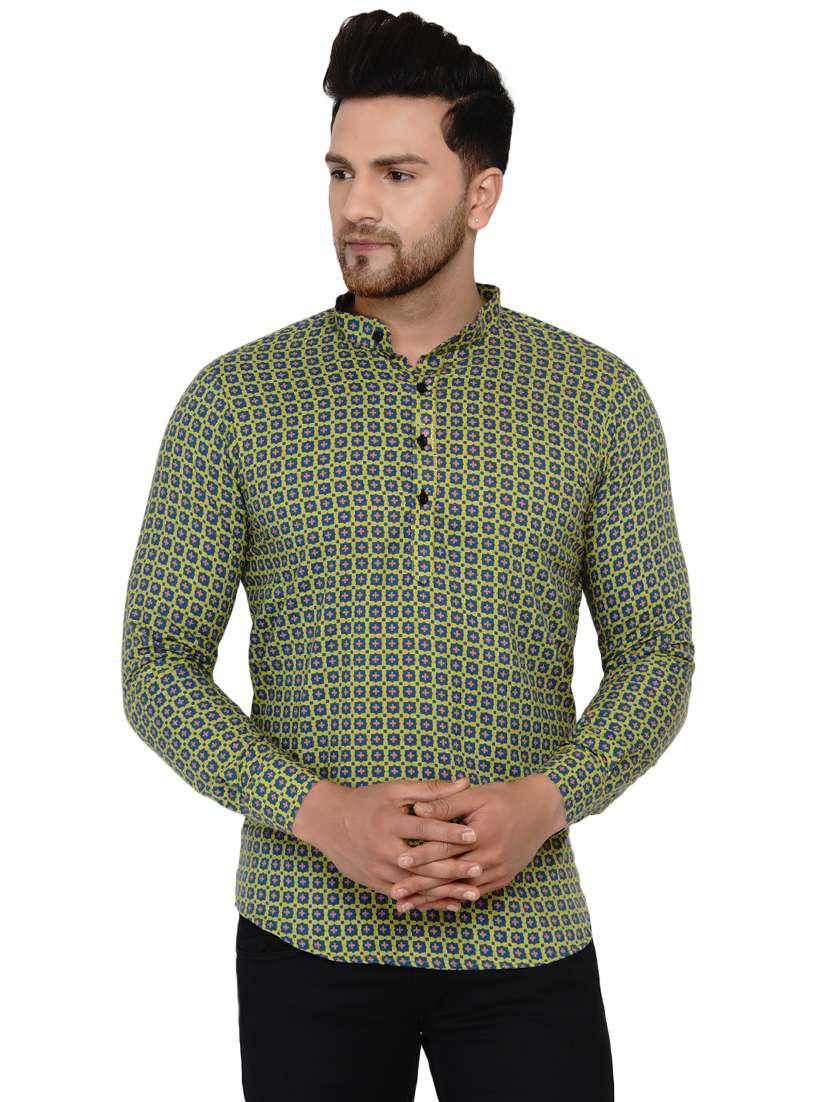 green printed short kurta - 17779475 -  Zoom Image - 0