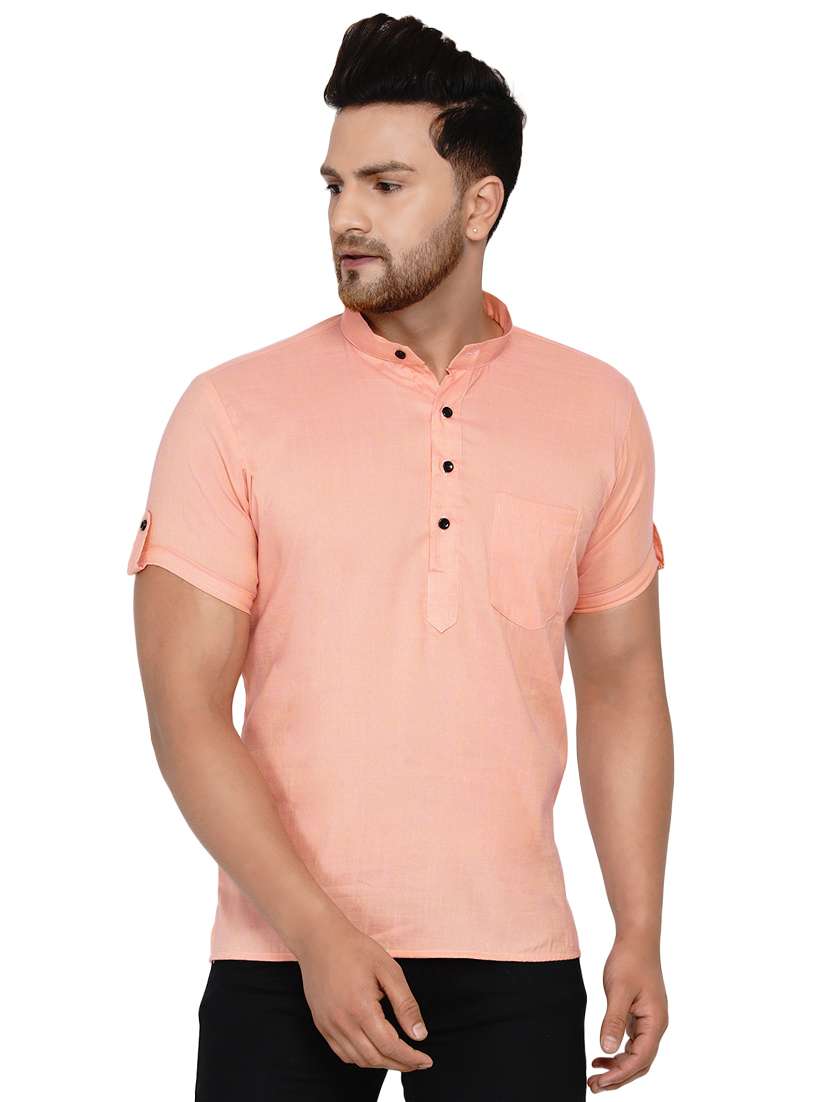 peach solid short kurta