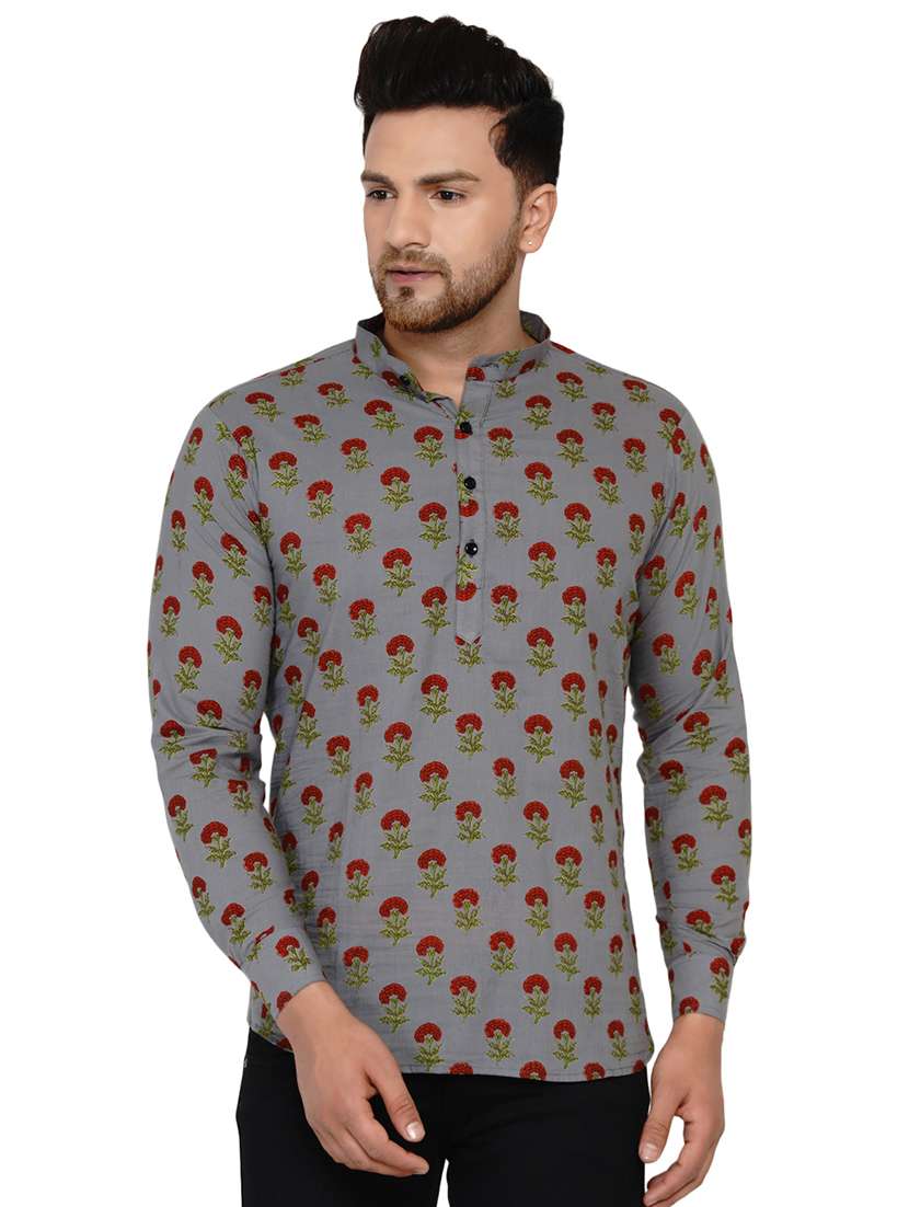 grey printed short kurta
