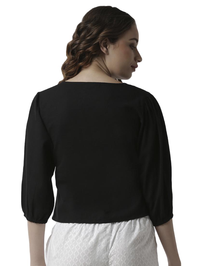 tie front solid crop top - 17780214 - Standard Image - 2