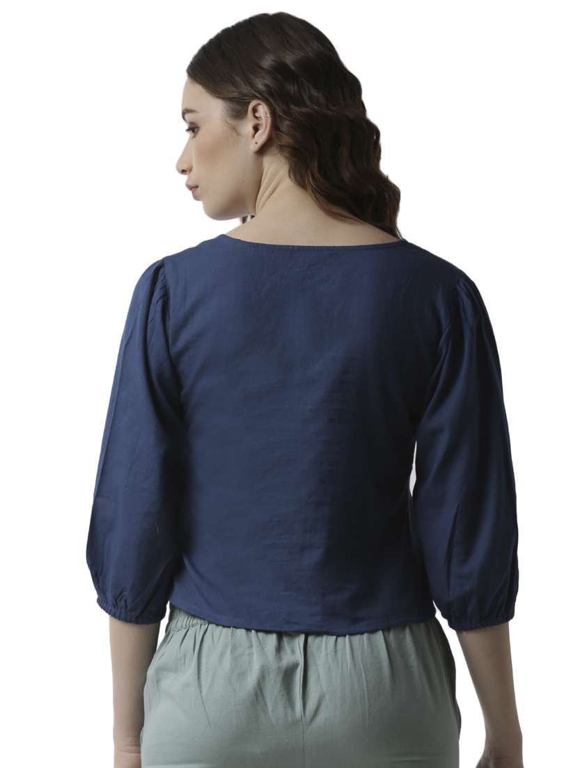 tie front solid crop top - 17780215 - Standard Image - 2