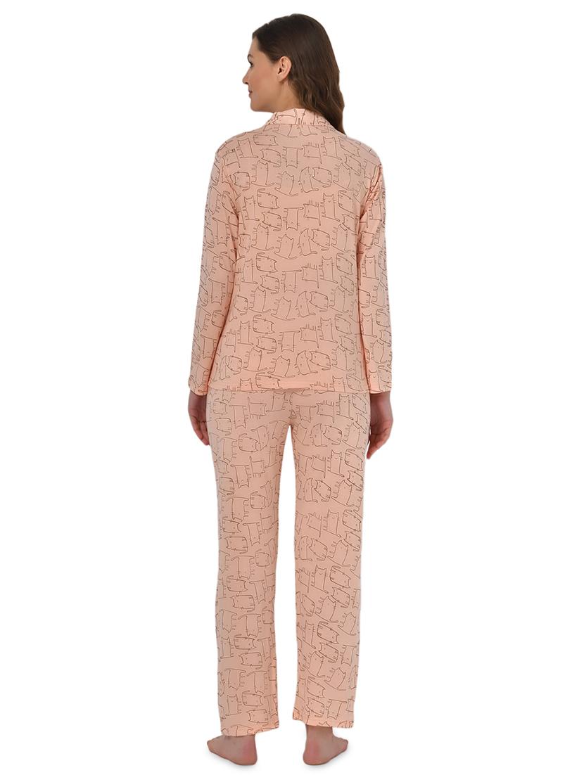 orange printed pyjama nightwear set - 17780730 - Standard Image - 2