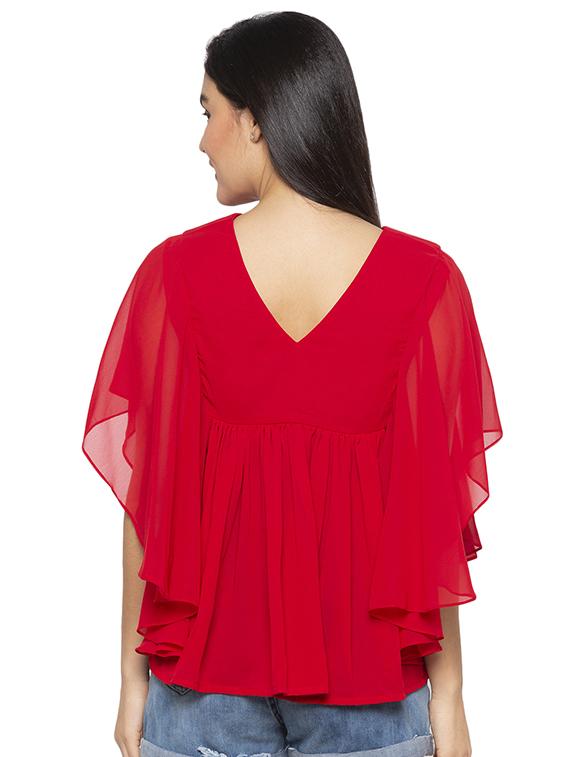 v-neck solid ruffle top - 17780755 - Standard Image - 2
