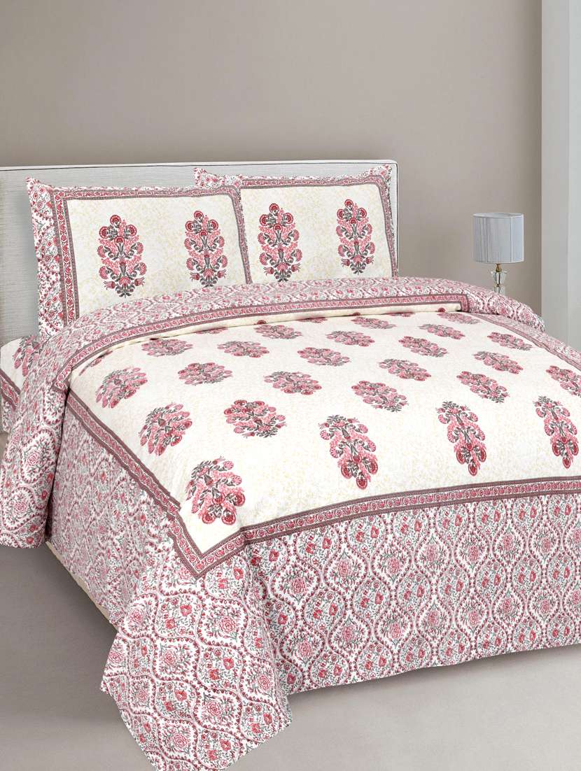 pure cotton beautiful bouquet pink jaipuri double bedsheet
