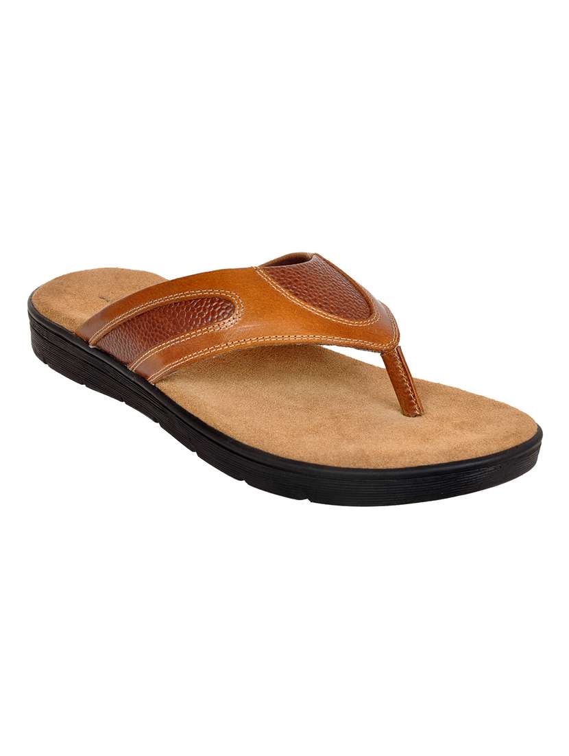 brown leather toe separator slippers