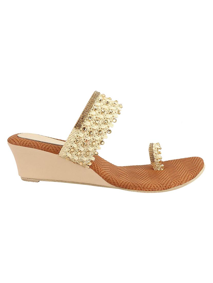 gold synthetic slip on sandals - 17782513 - Standard Image - 2