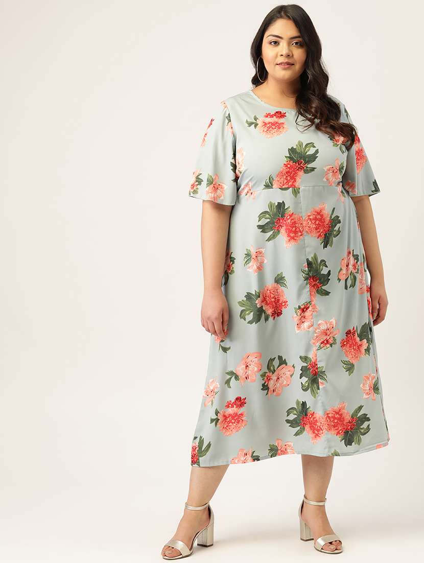 bell sleeved floral a-line dress
