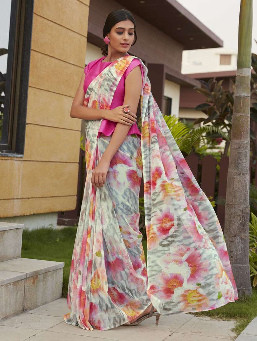 women's floral grey colored saree