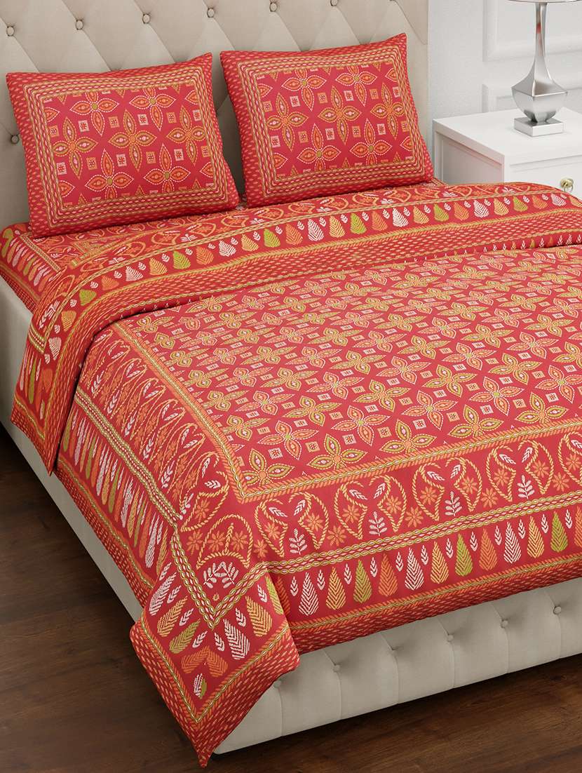 texstylers pure cotton 100x108 inches jaipuri print traditional bedsheet with 2 pillow covers