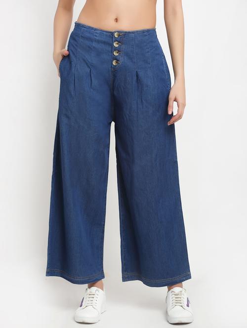 mid rise denim palazzo - 17785543 - Standard Image - 0
