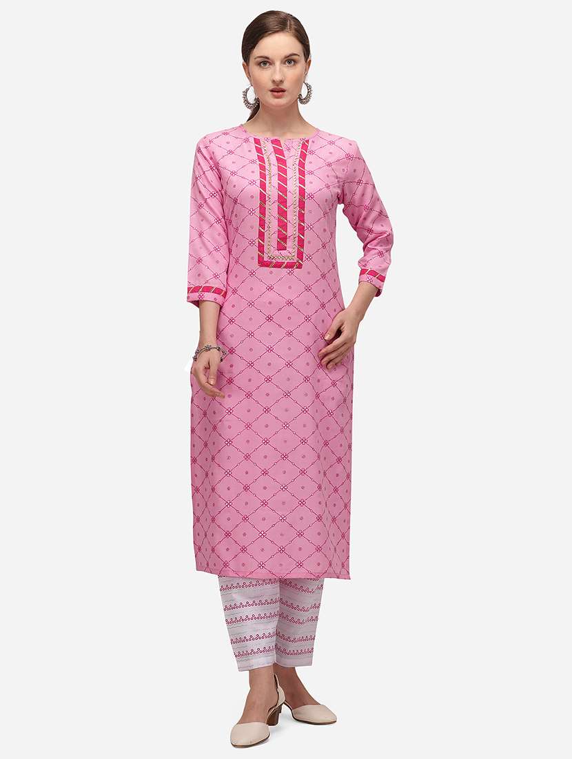 pink cotton blend kurta palazzo  set