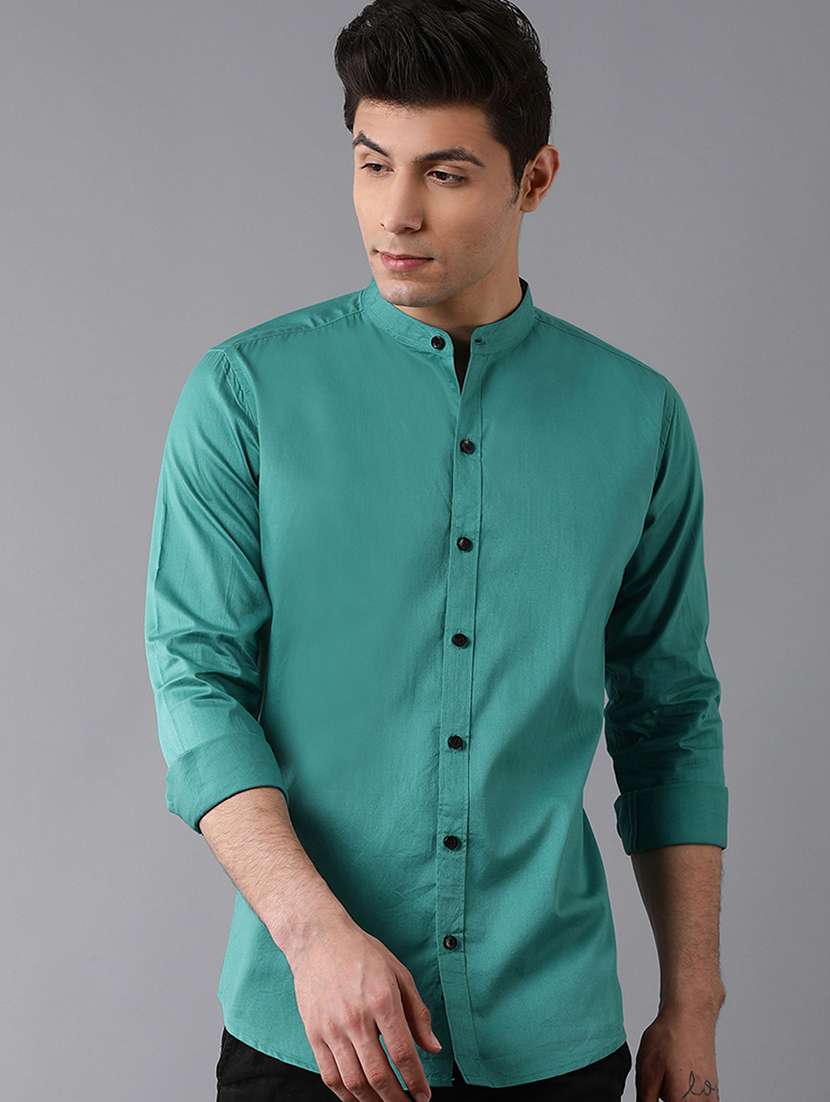green solid casual shirt